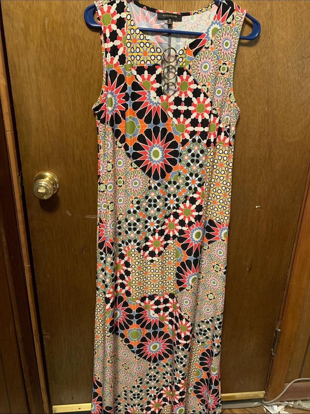 Ellen Weaver Sleeveless Multicolor Mosaic Maxi Dress with Ring Accent Size Med